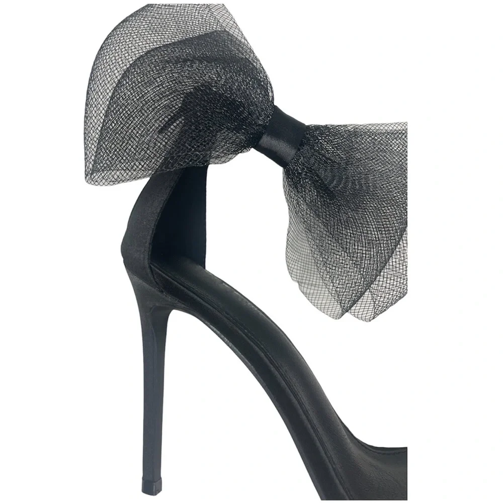 Black Oversized Side Bow High Heels - Picture 7 of 12